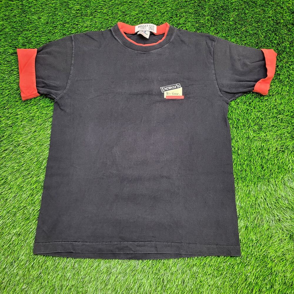 Vintage 90s Dewars Scotch Shirt Large 21x27 Black Red USA